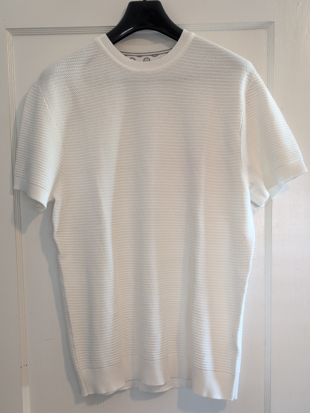 Denim & Flower Men's Off-White Textured Short Sleeve Sweater
